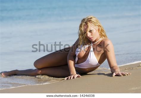 Sexy Blonde Woman White Bikini Posing Stock Photo Shutterstock