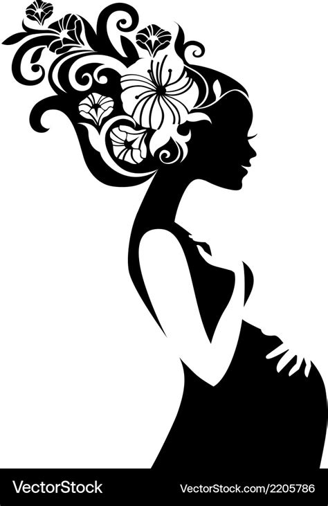 Pregnant Beautiful Woman Silhouette With Floral Vector Image