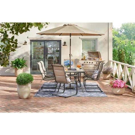 Hampton Bay Crestridge 7 Piece Steel Padded Sling Outdoor Patio Dining Set In Putty Taupe