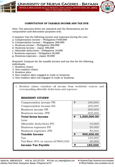 Computation Of Taxable Income And Tax Due Pdf Computation Of Taxable