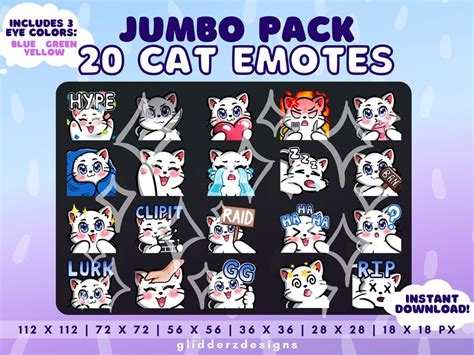 White Cat Twitch Emote Jumbo Pack White Cat Emotes For Etsy