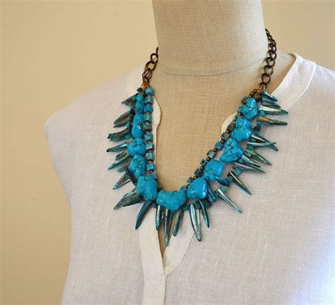 Mother Of Pearl Shell Spike Necklace Modern Tribal Statement Necklace