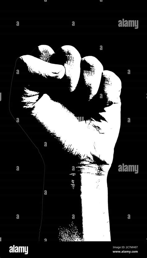 Vertical stencil art of a raised fist or clenched fist signifying unity, solidarity or ...