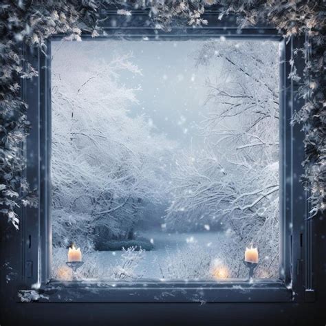 Premium AI Image | a snow covered window with a christmas tree in the ...