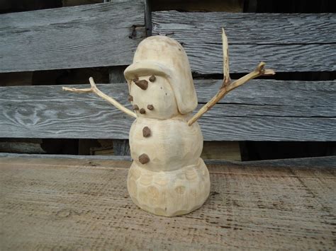 Wood Snowman Hand Carved Wood Snowman Wooden Snowman Etsy