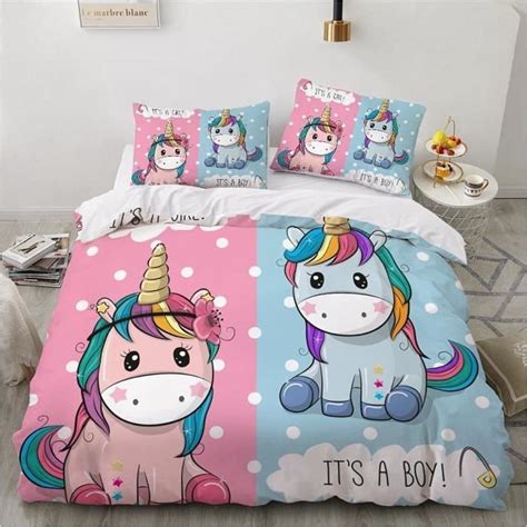 Housse de Couette Licorne de Dessin animé Fermeture éclair cachée et 2