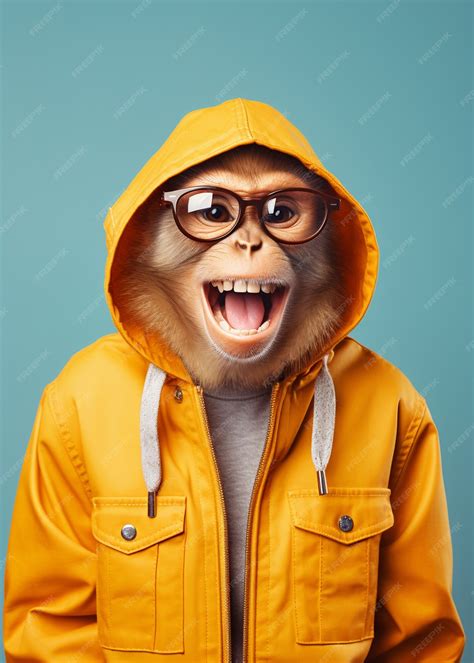 Free AI Image | Funny monkey with glasses in studio