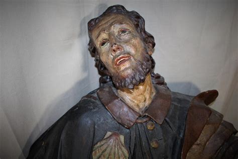 Proantic Saint Roch En Bois Sculpt Polychrome Du Xvii Me Si Cle