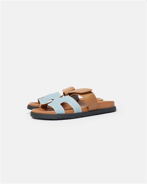 Hermès Chypre Bleu Clair Naturel Denim Calfskin Sandals Kurated Luxury