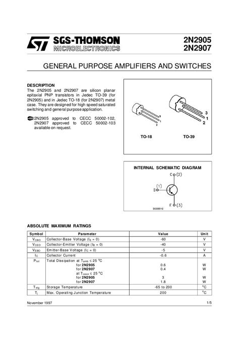 2n2905 2n2907 Transistor Data Sheet