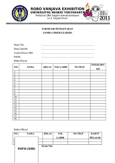 Doc Formulir Pendaftaran Lomba Cheer Leaders Winda Bunga