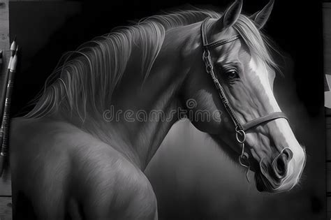 Realistic Pencil Drawing of a Horse on Paper. Stock Photo - Image of ...