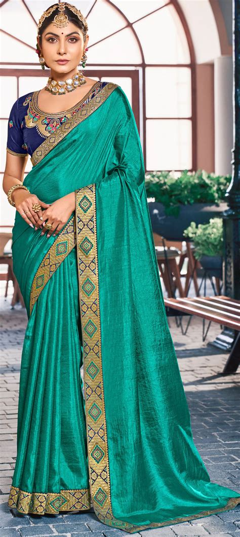 Party Wear Traditional Green Color Art Silk Silk Fabric Saree