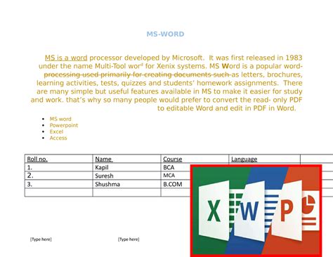 MS-word .document - MS-WORD MS is a word processor developed by ...