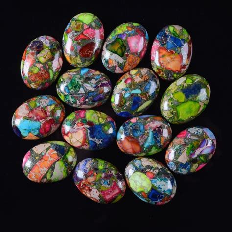 Mm Multi Color Sea Sediment Jasper Pyrite Oval Flatback Cab Etsy