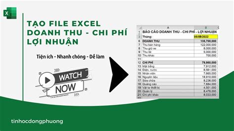 Hướng dẫn Tạo File Excel Quản Lý Doanh Thu Chi Phí Lợi Nhuận đơn