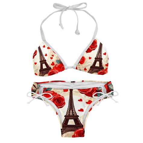 Eiffel Tower Valentine S Day Detachable Sponge Bikini Set Adjustable