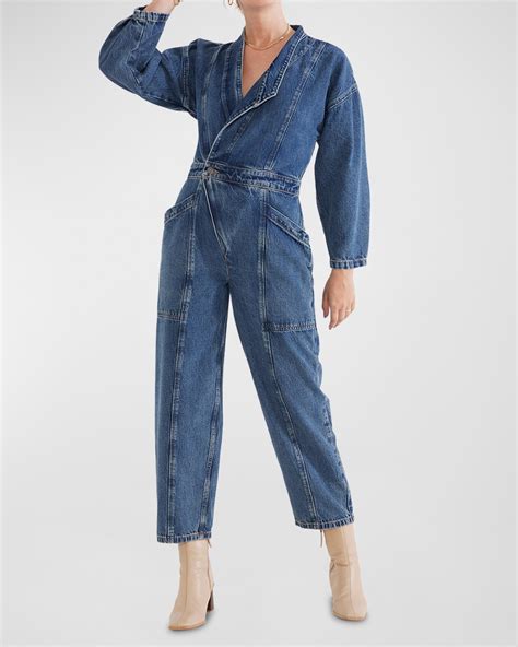 ETICA Liv Asymmetric Denim Jumpsuit Neiman Marcus