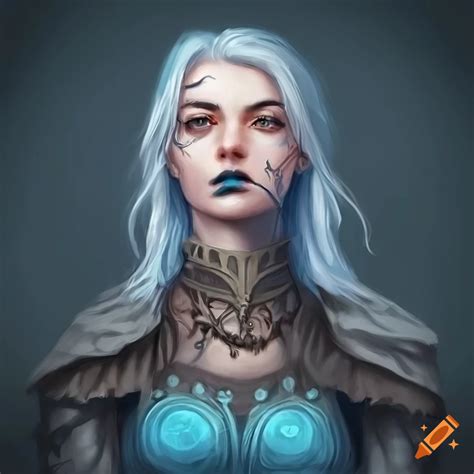 Rpg Character Portrait Of A Young Female With White Hair And Blue