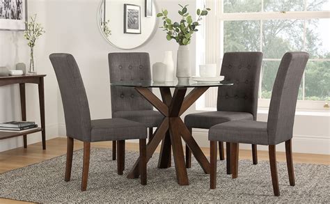 Hatton Round Dark Wood And Glass Dining Table With 4 Regent Slate