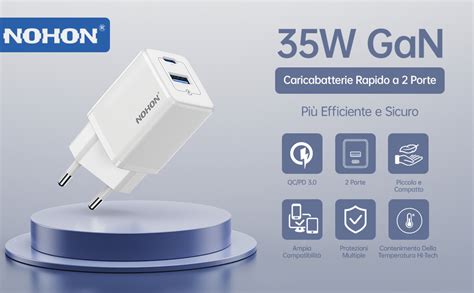 Nohon Caricatore Usb C Rapido Caricabatterie W Gan Alimentatore Usb