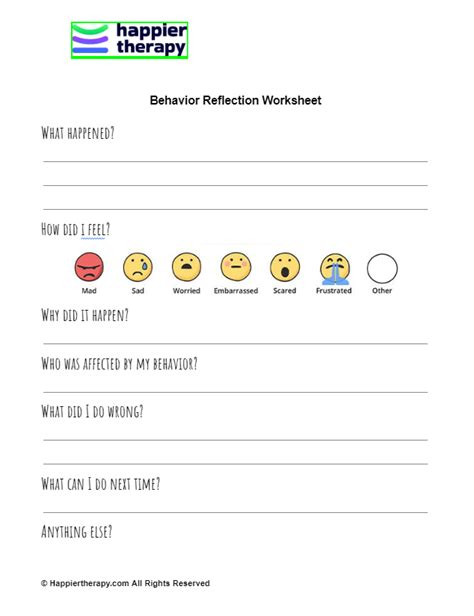 Reflection Sheet For Behavior Your Therapy Source Worksheets Library