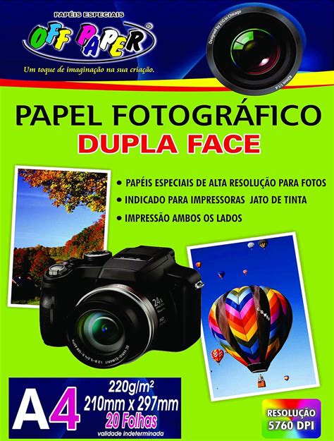 Papel Fotográfico A4 Glossy 220g Dupla Face Off Paper 20 Folhas Infoleo