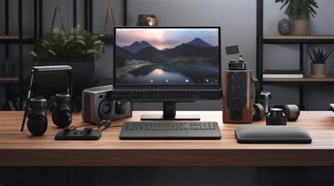 premium photo  desktop computer  top   wooden desk