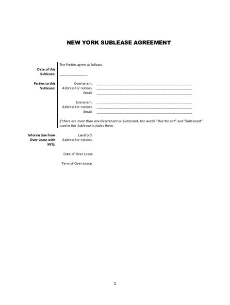 Fillable Online New York Sublease Agreement Form Fax Email Print