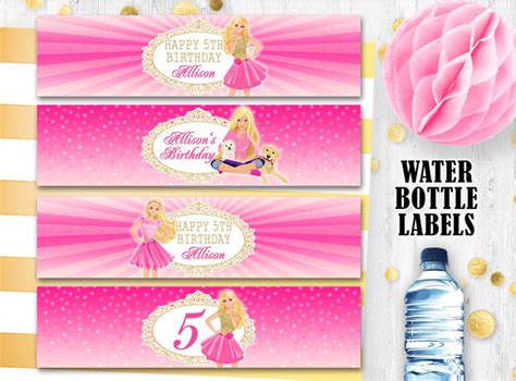 Barbie Water Bottle Labels Barbie Labels Pink Barbie Birthday Etsy