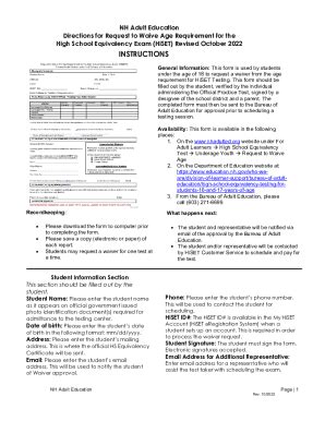 Fillable Online Request To Waive The Age Requirement For The High