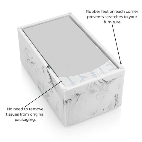 Essentra Home White Marble Rectangular Tissue Box Cover For Bathroom Heavy Facial Tissue Holder