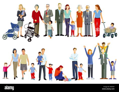 Group Of Familiesgeneration Togetherillustration Stock Photo Alamy