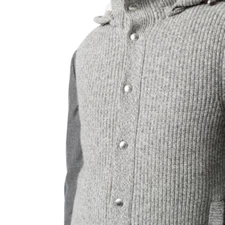 Pull zippé BRUNELLO CUCINELLI sans manches à capuche cachemire côtelé gris