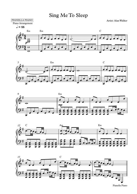 Alan Walker Sing Me To Sleep Piano Sheet Notenblatt By Pianella Piano