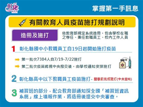 彰化縣政府全球資訊網 彰化縣公益頻道基金會 關心疫苗施打情形 疫苗預約接種第四天 彰化縣國小教職員工今天起開始施打