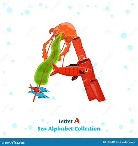 Unique Character Made from Fish, Seaweed, Corals, Sea Inhabitants Stock