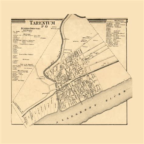 Tarentum PO Pennsylvania 1862 Old Town Map Custom Print Allegheny Co