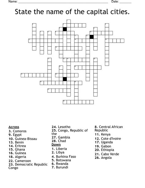 African Capitals Crossword Wordmint