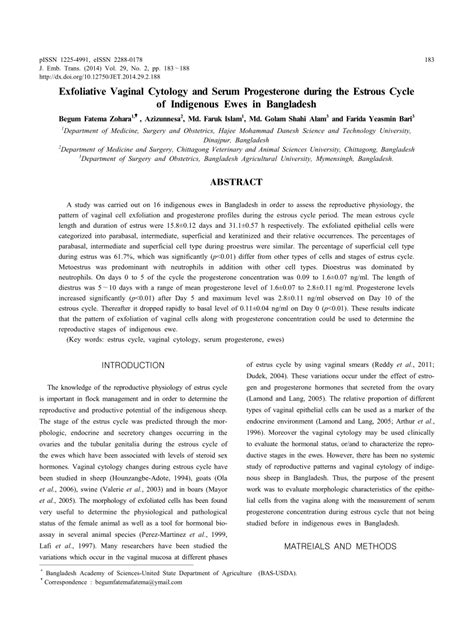 Pdf Exfoliative Vaginal Cytology And Serum Progesterone During The