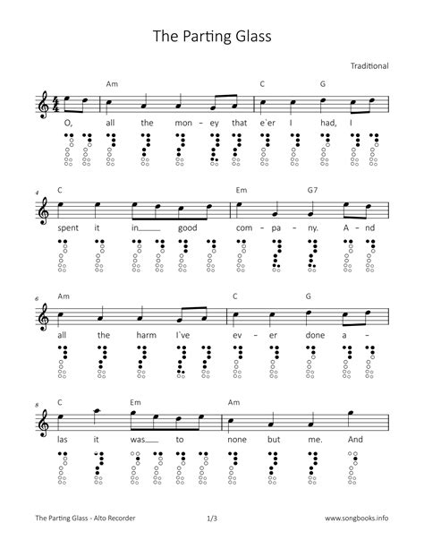 The Parting Glass Arr By Traditional Sheet Music For Recorder Solo At Sheet