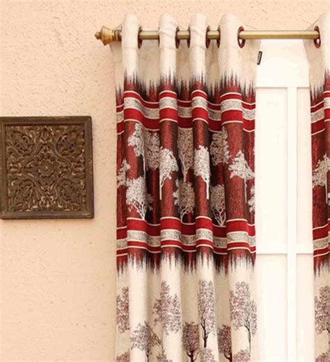 Buy Red Geometric Polyester Ft Semisheer Eyelet Door Curtain By