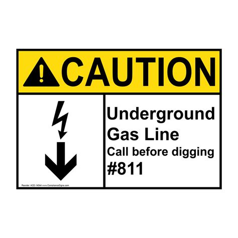 Caution Underground Gas Line Call 811 Sign With Symbol Ansi