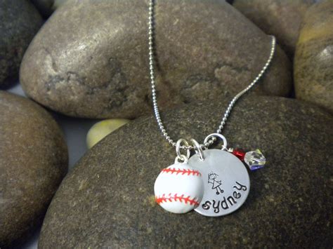 Custom Hand Stamped Baseball Or Softball Charm Necklace By Swctoo