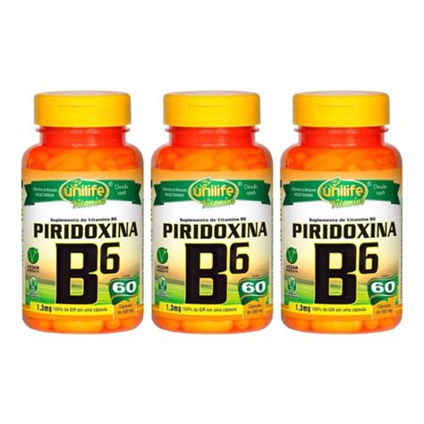 Kit 3 Vitamina B6 Piridoxina 60 Cápsulas 500mg Unilife Submarino