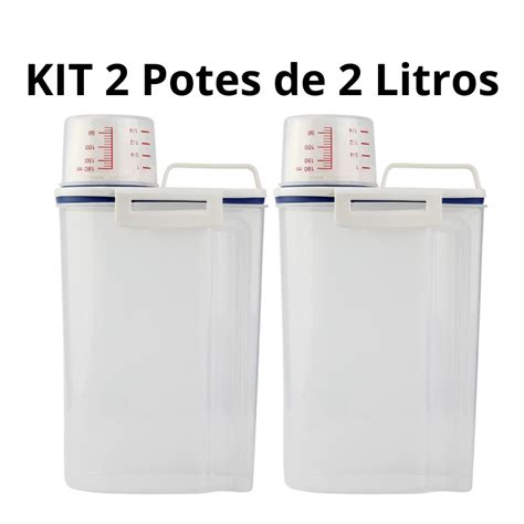 Dispenser Dosador de Sabão em Pó 2L Lavanderia Organizada Kit 2 Potes