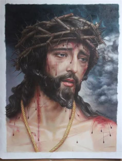 PORTRAIT JESUS CHRIST tableau peinture huile sur toile signée / lord ...