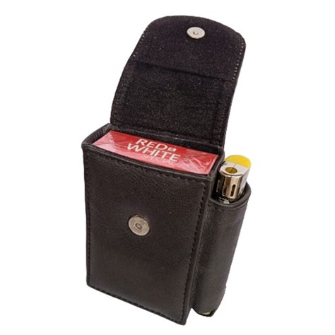 Leather Cigarette Case and Lighter Holder for Men & Women Snap Closure ...