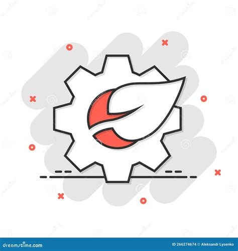 Leaf And Gear Icon In Comic Style Cog With Plant Cartoon Vector