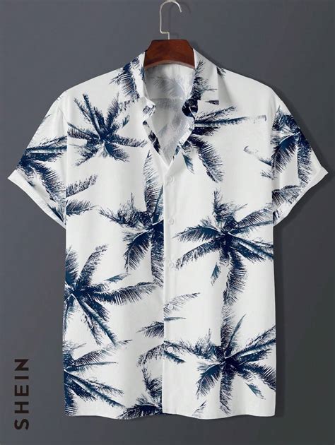 Manfinity Dauomo Men Summer Short Sleeve Tropical Print Shirt For Sale